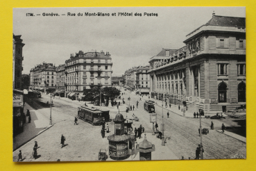 Ansichtskarte AK Genf / Post / 1905-1915 / Postgebäude – Straßenbahn – Straßenansicht – Häuser